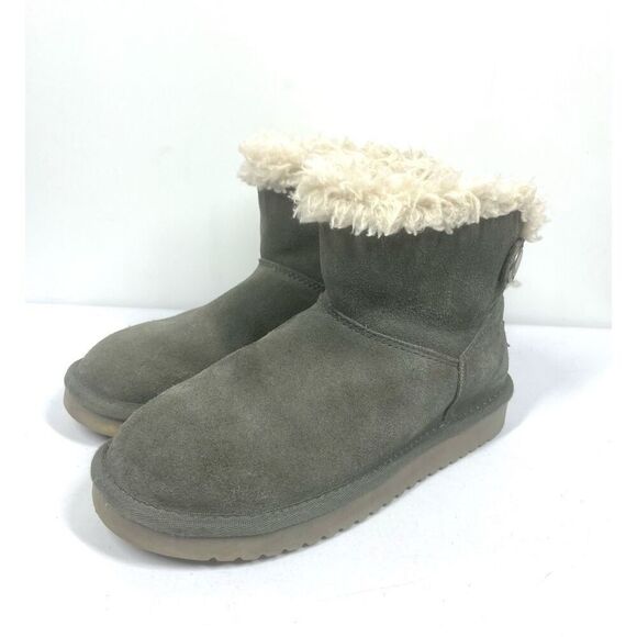 UGG Koolaburra Grey Suede Shearling Fur Lined Bootie Boots Women Size 5 - Picture 3 of 8
